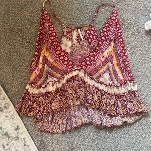 Free People Red Asymmetrical Ruffled Tank Top
